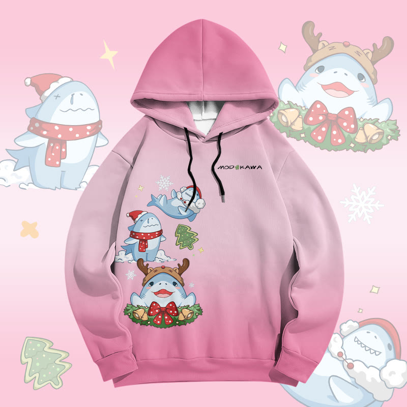 MODAKAWA Pullover-Hoodie mit Farbverlauf und Weihnachtshai-Grafik-Allover-Print - Pink - 6XL - image 3