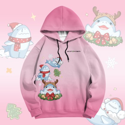 MODAKAWA Pullover-Hoodie mit Farbverlauf und Weihnachtshai-Grafik-Allover-Print - Pink - 6XL - image 3