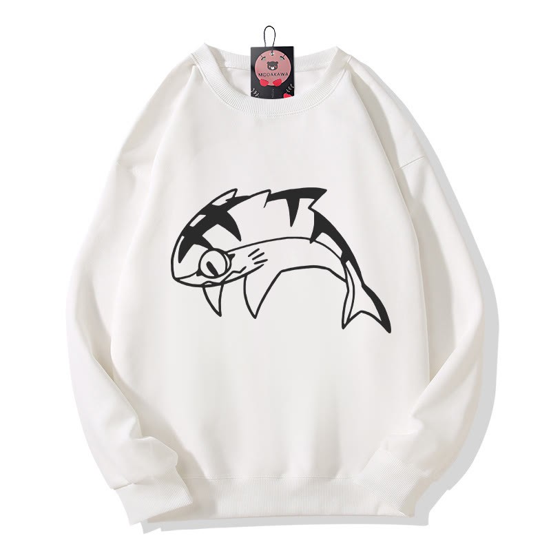 Sweatshirt mit Rundhalsausschnitt und Grafik eines springenden Hais - White - 5XL - image 3