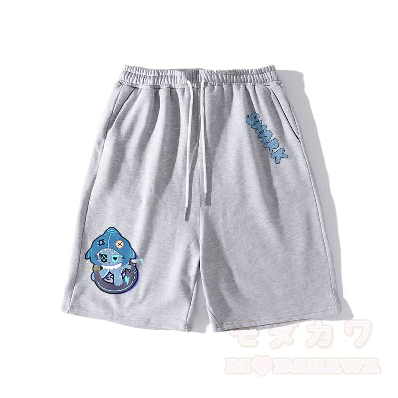 Verspielte Shorts mit Hai-Grafik und dunkler Ästhetik - Grau - 5XL - image 5