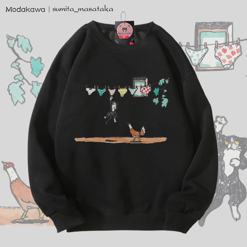 MODAKAWA X sumita_masataka Unterwäsche Snatcher Cat Grafik Unisex Sweatshirt - Black - 5XL - image 2