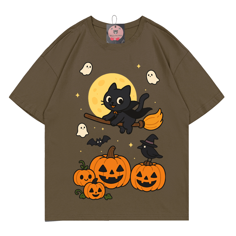 Purranormal Fliegende Katze Hexe Halloween Grafik T-Shirt - Brown - 5XL - image 10