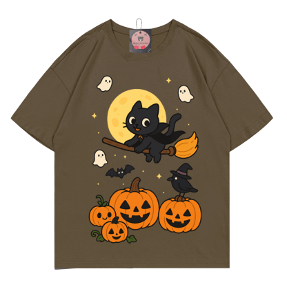 Purranormal Fliegende Katze Hexe Halloween Grafik T-Shirt - Brown - 5XL - image 10