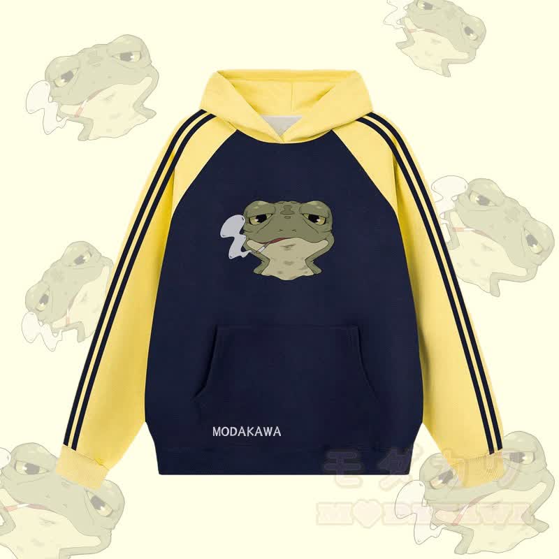MODAKAWA Smoking Frog Graphic Farben Block Fleece Lined Hoodie - Purpurblau - 2XL - image 4