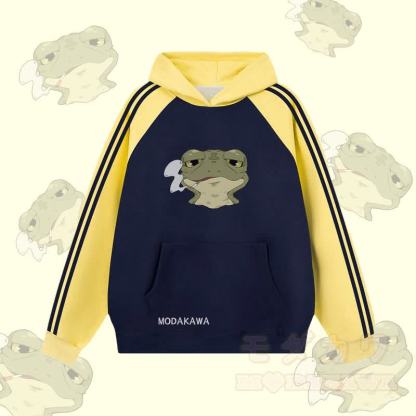 MODAKAWA Smoking Frog Graphic Farben Block Fleece Lined Hoodie - Purpurblau - 2XL - image 4