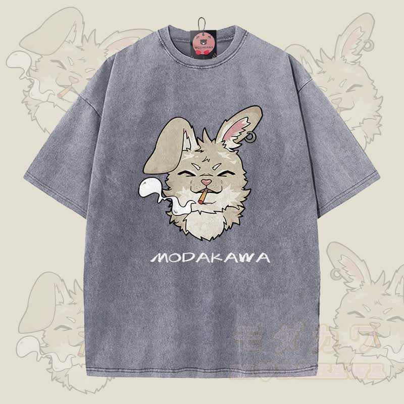 MODAKAWA Nabi Smoking Graphic Unisex Vintage Washed T-Shirt - Grau - 5XL - image 6