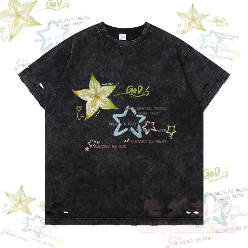 Sternfrucht-Grafik Modakawa Ripped T-Shirt - Schwarz - 2XL - image 4