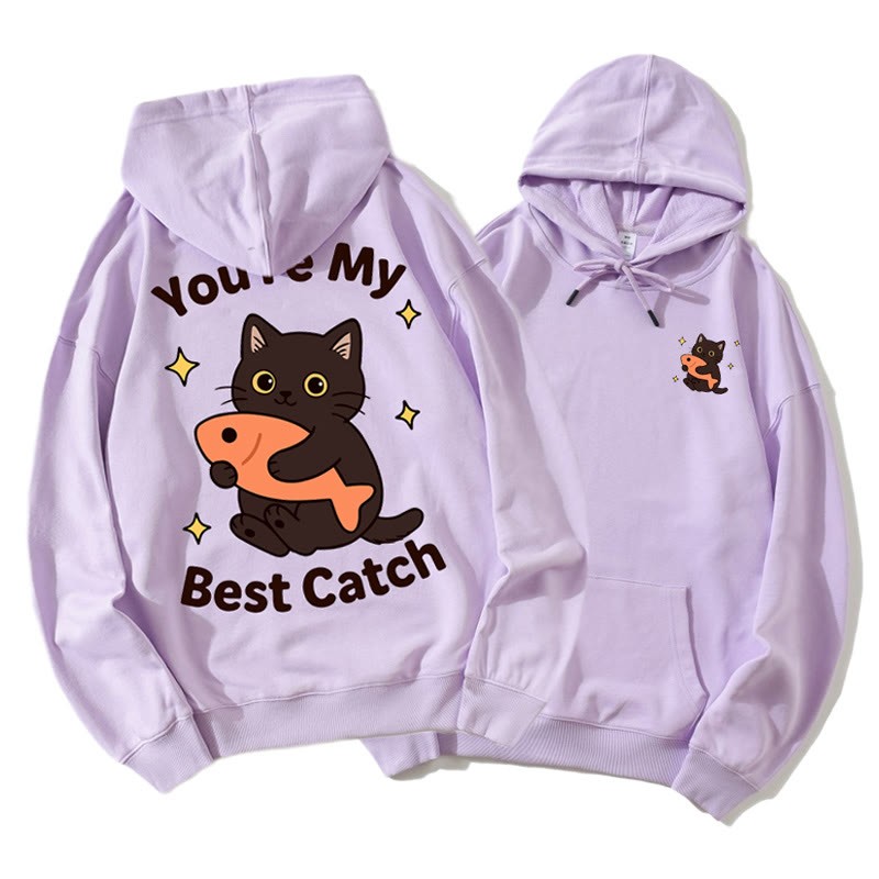 Kitty Holding Fish Graphic Paar Passender Hoodie - Purple B - 5XL - image 7