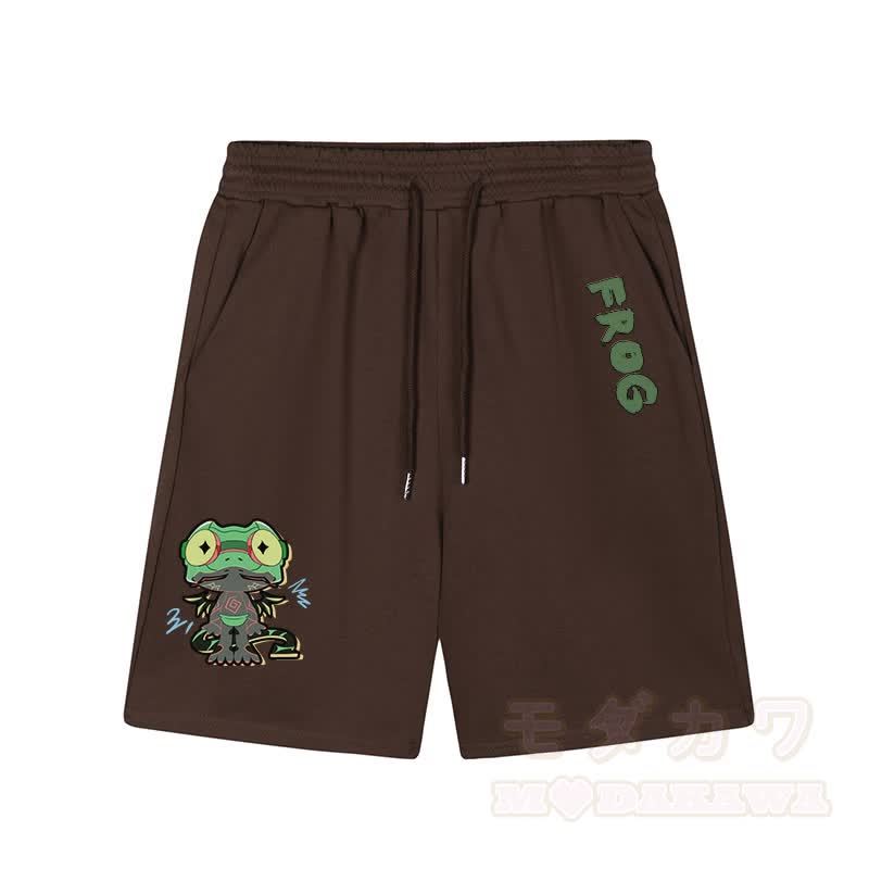 Lustige Shorts mit Frosch-Grafik und dunkler Ästhetik - Braun - 5XL - image 5