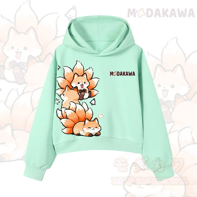MODAKAWA Cropped Cotton Hoodie mit niedlichem Fuchs-Motiv - Grün - 3XL - image 10