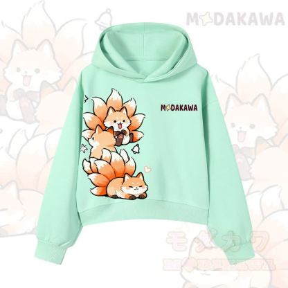 MODAKAWA Cropped Cotton Hoodie mit niedlichem Fuchs-Motiv - Grün - 3XL - image 10