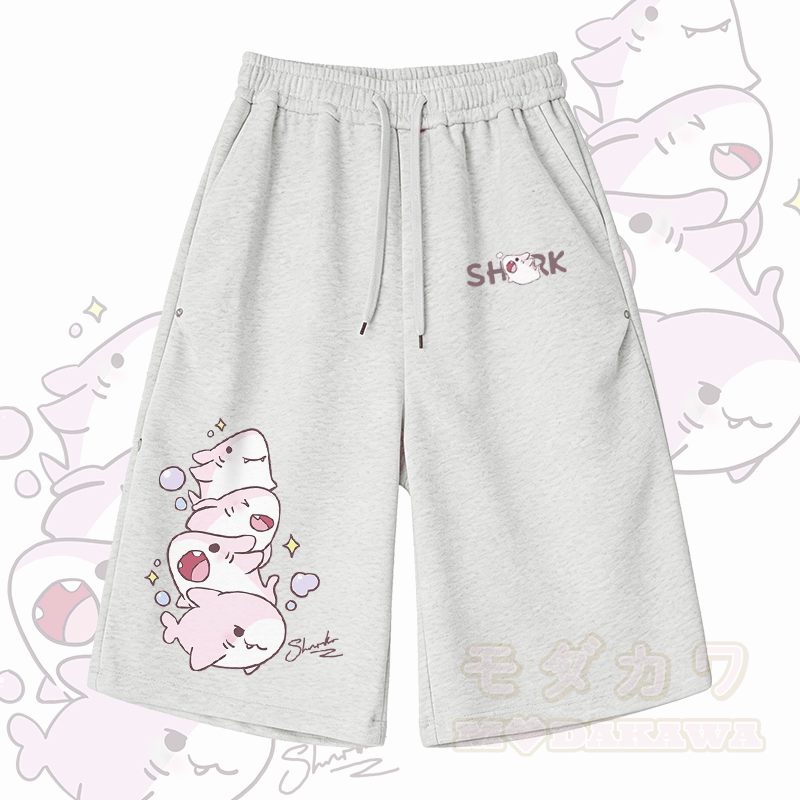 Modakawa Wide Leg Cropped Pants mit Hai-Motiv - Hellgrau B - 2XL - image 7