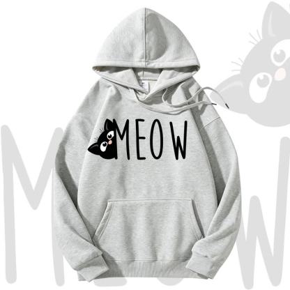 MODAKAWA MEOW Fleecegefütterter Hoodie mit Katzenprint - Light Gray - 3XL - image 10