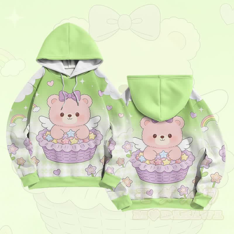 Modakawa Farben Block Pullover Hoodie mit Cake Bear Grafik - Grün - 6XL - image 4