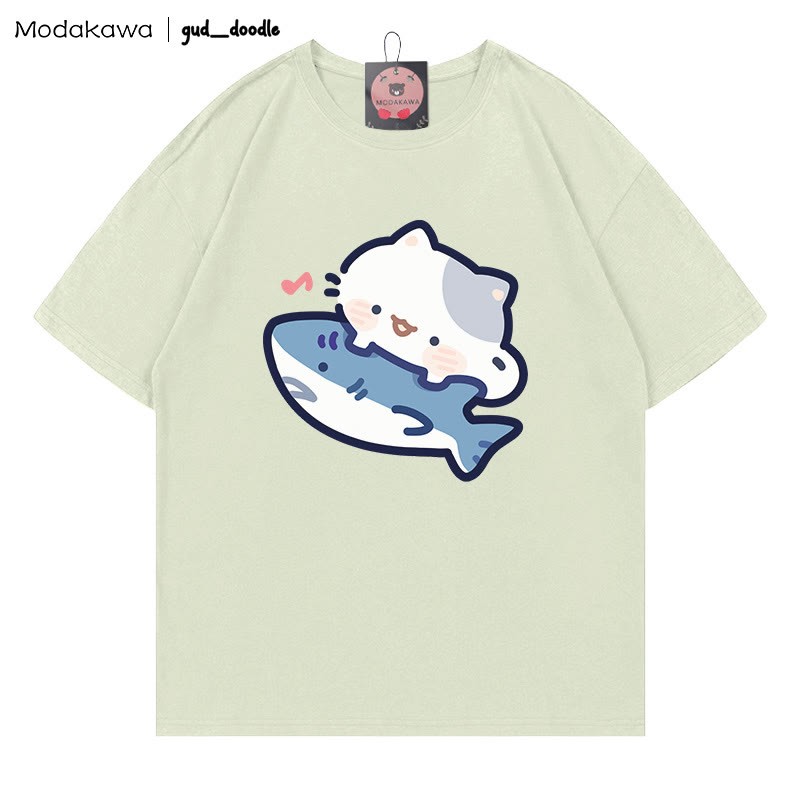 MODAKAWA X gud_doodle T-Shirt mit Kitty-Hai-Print - Green - 5XL - image 7