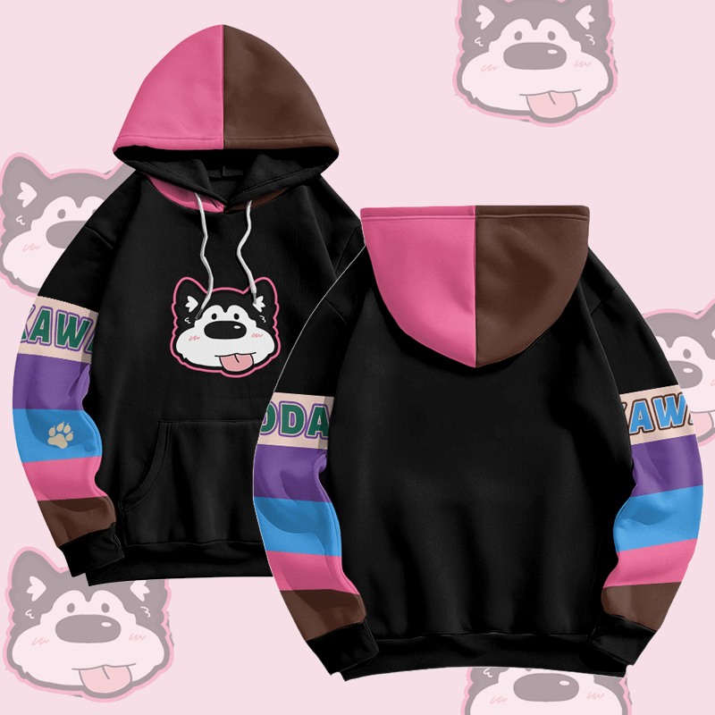 MODAKAWA Pullover-Hoodie mit Allover-Print eines Welpen mit herausgestreckter Zunge - Black - 8XL - image 2