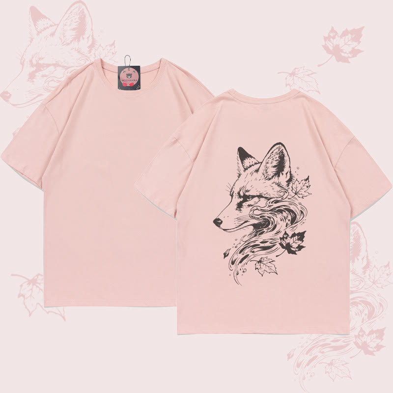 MODAKAWA Leaves Fox Grafik-T-Shirt - Pink - 5XL - image 3
