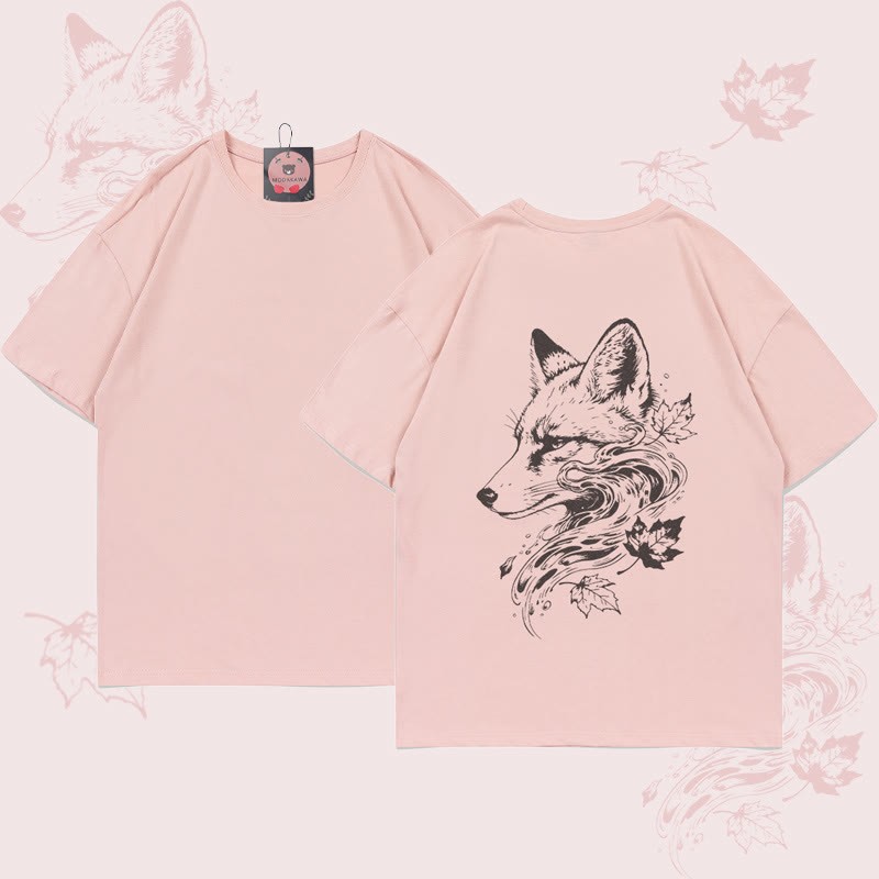 MODAKAWA Leaves Fox Grafik-T-Shirt - Pink - 5XL - image 3