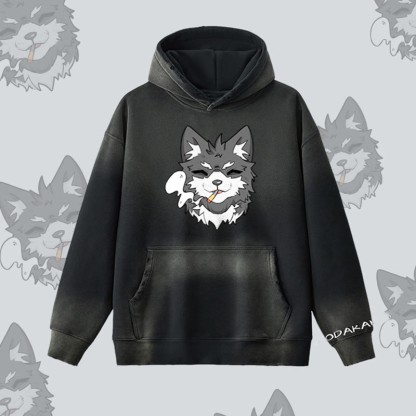 MODAKAWA Kapuzenpullover mit Raucherwelpen-Motiv, Vintage-Waschung, Fleece-Futter - Black - 2XL - image 6