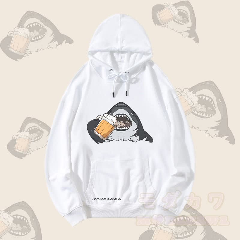 MODAKAWA Streetwear Pullover Hoodie mit Hai-Bier-Motiv - Weiß - 5XL - image 3