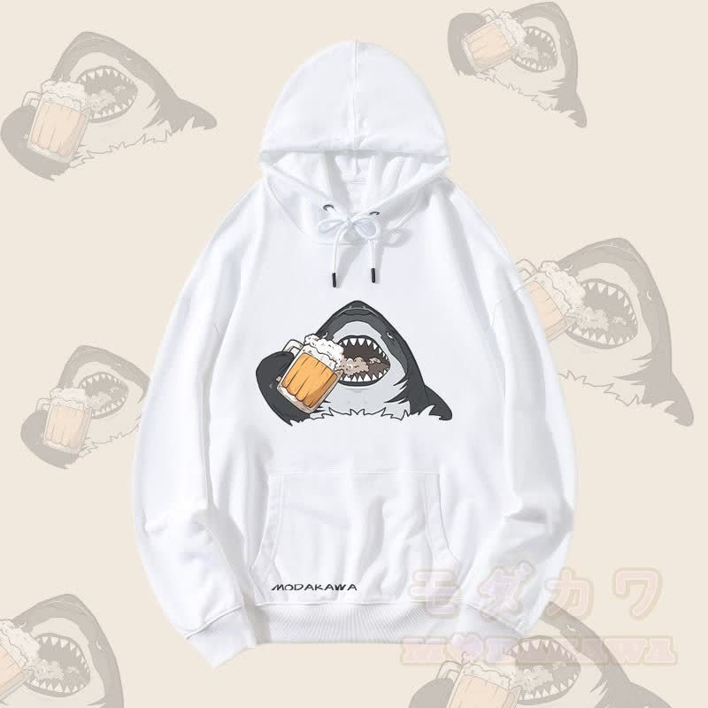 MODAKAWA Streetwear Pullover Hoodie mit Hai-Bier-Motiv - Weiß - 5XL - image 3