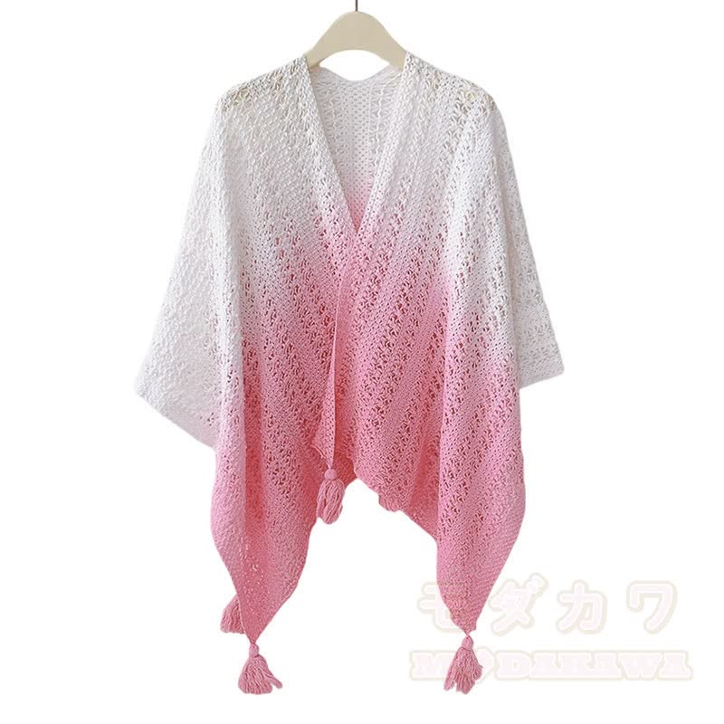 Dreiteiliges Set bestehend aus einem Top mit Farbverlauf, Lochmuster, Spitzenunterwäsche und einer weiten Hose - Rosa Schal - 4XL - image 8