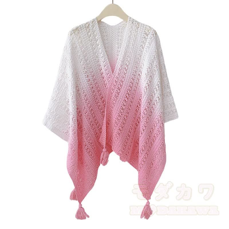 Dreiteiliges Set bestehend aus einem Top mit Farbverlauf, Lochmuster, Spitzenunterwäsche und einer weiten Hose - Rosa Schal - 4XL - image 8