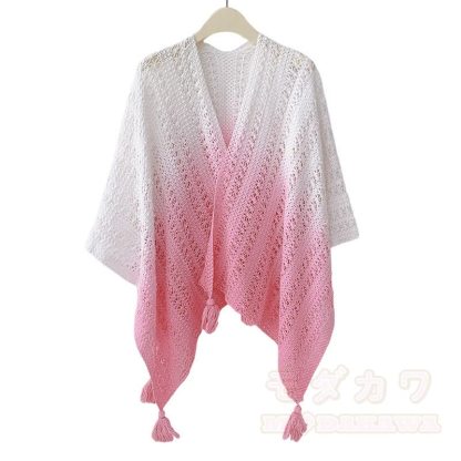 Dreiteiliges Set bestehend aus einem Top mit Farbverlauf, Lochmuster, Spitzenunterwäsche und einer weiten Hose - Rosa Schal - 4XL - image 8