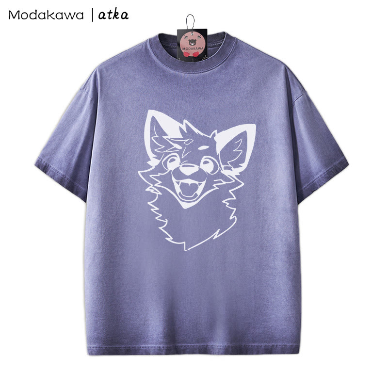 MODAKAWA X atka Fox Grafik Unisex Vintage Washed T-Shirt - Lila - 2XL - image 4