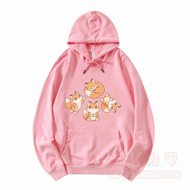 Modakawa Hoodie mit niedlichem Fuchs-Motiv, locker geschnitten, aus Baumwollmischgewebe - Rosa - 5XL - image 4