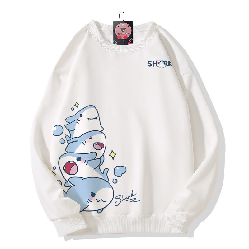 MODAKAWA Sweatshirt mit gestapeltem Hai-Motiv - White - 5XL - image 5