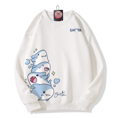 MODAKAWA Sweatshirt mit gestapeltem Hai-Motiv - White - 5XL - image 5