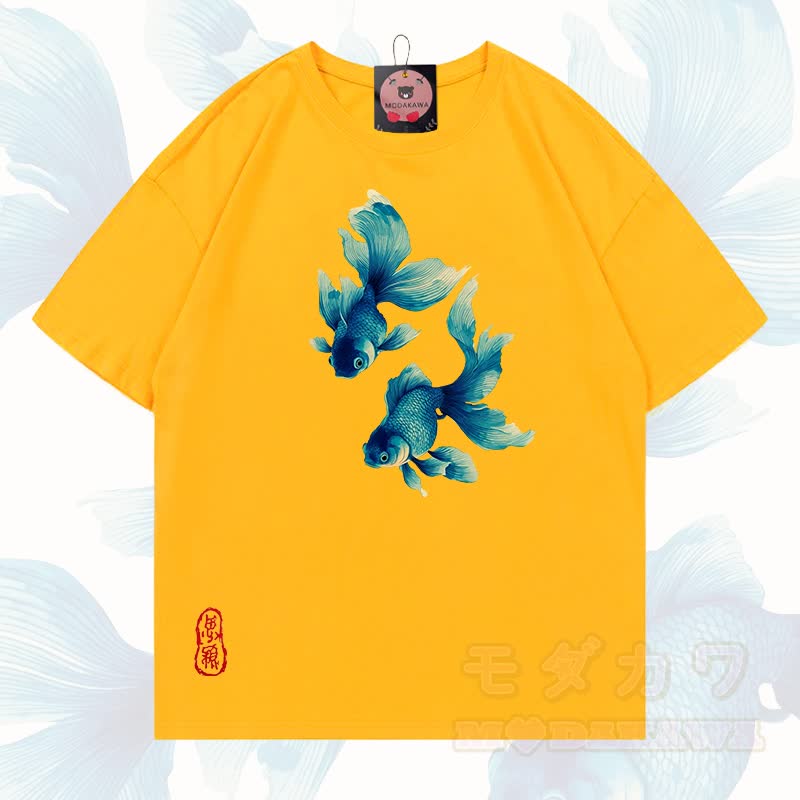 MODAKAWA Fisch-Grafik T-Shirt aus 100 % Baumwolle - Leuchtend gelb - 5XL - image 18