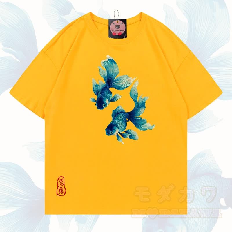 MODAKAWA Fisch-Grafik T-Shirt aus 100 % Baumwolle - Leuchtend gelb - 5XL - image 18