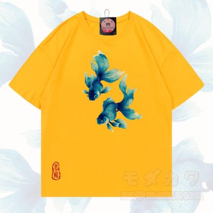 MODAKAWA Fisch-Grafik T-Shirt aus 100 % Baumwolle - Leuchtend gelb - 5XL - image 18