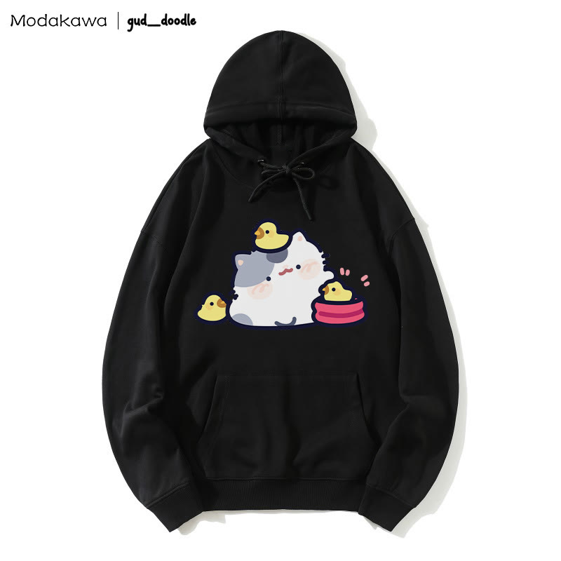 MODAKAWA X gud_doodle Kitty Chick Print Loose Hoodie - Black - 5XL - image 5