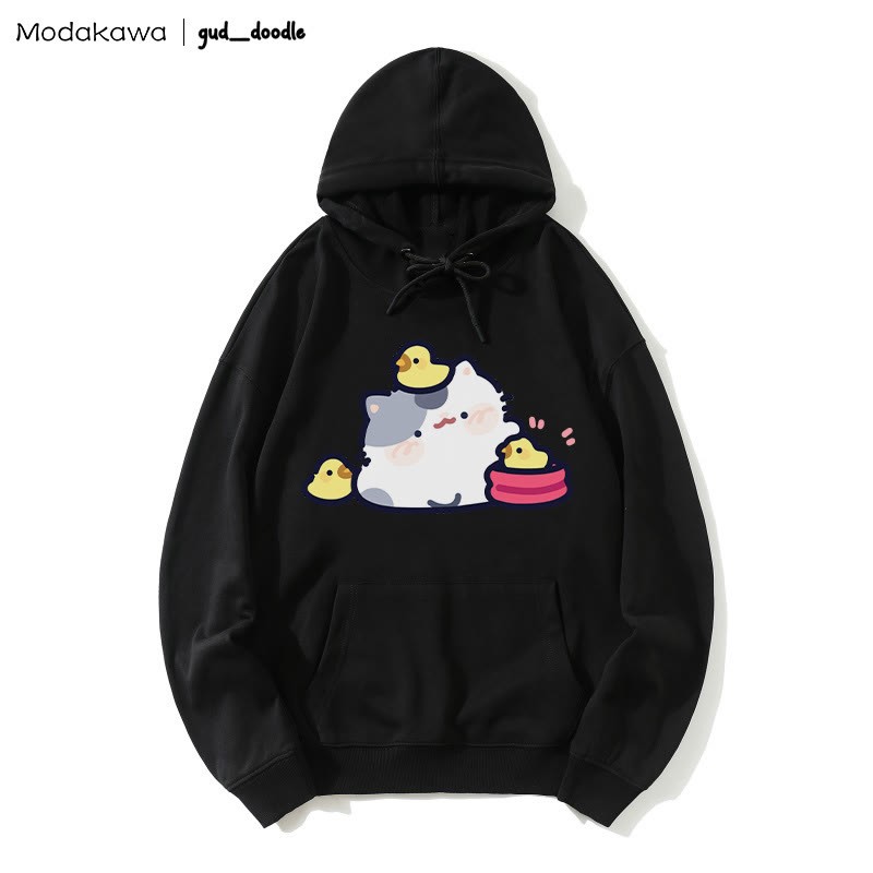 MODAKAWA X gud_doodle Kitty Chick Print Loose Hoodie - Black - 5XL - image 5