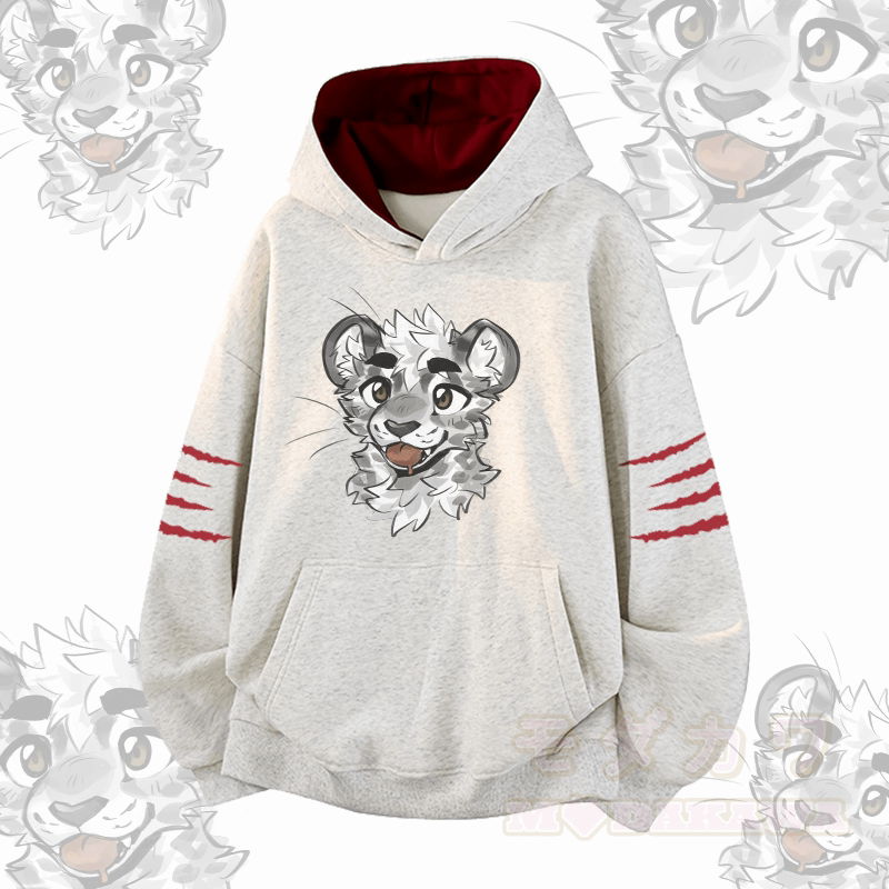 MODAKAWA X atka Cheeky Tiger Face Grafik-Kontrastfutter-Pullover - Grau - 3XL - image 3