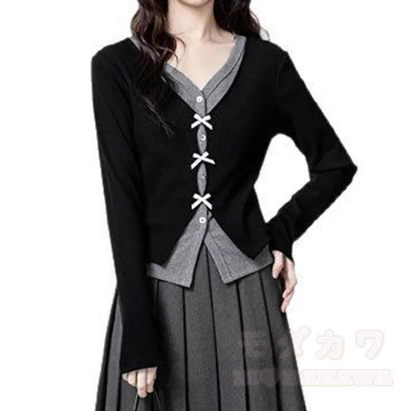 Zweiteiliges Set: Langarmshirt mit Schleife in Farben -Optik, weite Hose und passende Hose. - image 4