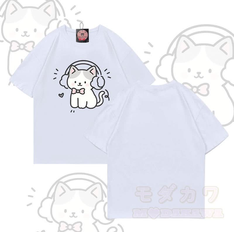 Modakawa T-Shirt mit Musikkatzen-Motiv aus 100 % Baumwolle - Weiß - 5XL - image 4