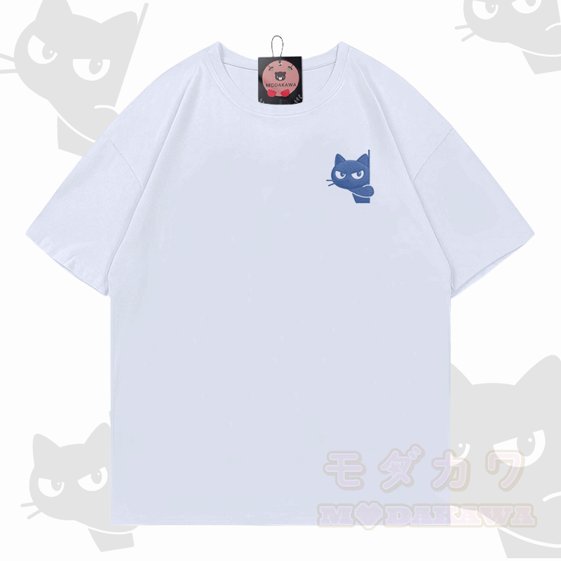 Modakawa-Baumwoll-T-Shirt mit Katzenstickerei - Weiß - 5XL - image 5