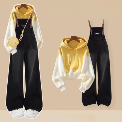 Farbverlauf-Hoodie, Jeans-Latzhose, passendes Outfit - Set D - 3XL - image 4