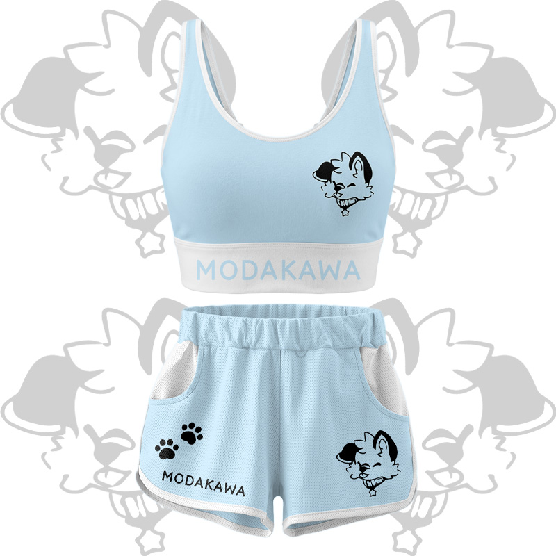 MODAKAWA X popipeko Puppy Graphic Crop Tank Tank Sport Top Shorts Bikini Matching Outfit - Blue Set - 5XL - image 16