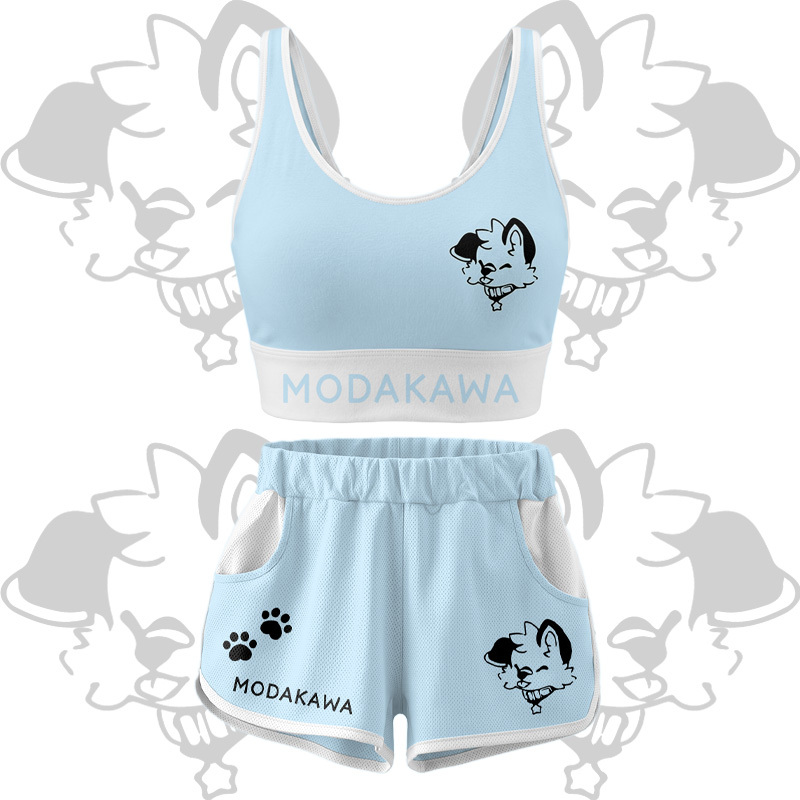 MODAKAWA X popipeko Puppy Graphic Crop Tank Tank Sport Top Shorts Bikini Matching Outfit - Blue Set - 5XL - image 16