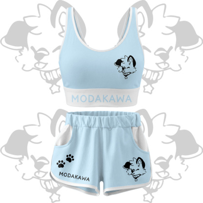MODAKAWA X popipeko Puppy Graphic Crop Tank Tank Sport Top Shorts Bikini Matching Outfit - Blue Set - 5XL - image 16