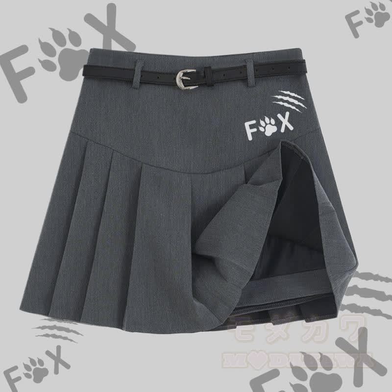 MODAKAWA X atka Lustiges Fuchs-T-Shirt mit eckigem Ausschnitt, Gürtel und passendem Faltenrock - Grauer Rock - 2XL - image 5