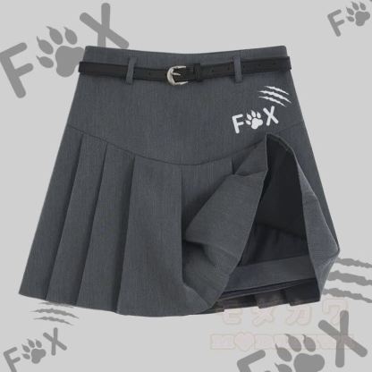 MODAKAWA X atka Lustiges Fuchs-T-Shirt mit eckigem Ausschnitt, Gürtel und passendem Faltenrock - Grauer Rock - 2XL - image 5