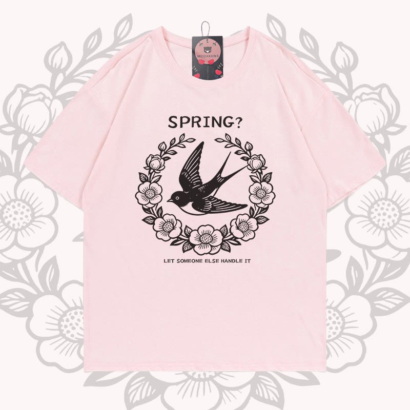 Frühlings-Schwalbenkranz-Grafik Modakawa 100% Baumwoll-T-Shirt - Light Pink - 5XL - image 4