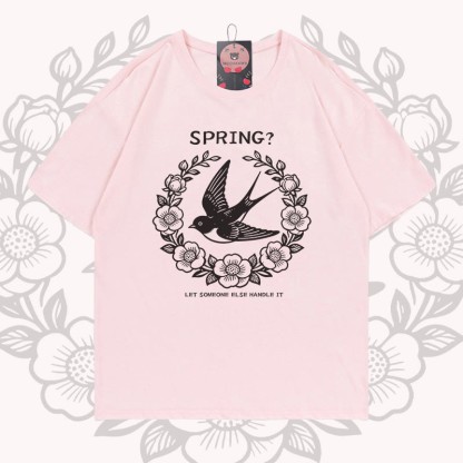 Frühlings-Schwalbenkranz-Grafik Modakawa 100% Baumwoll-T-Shirt - Light Pink - 5XL - image 4
