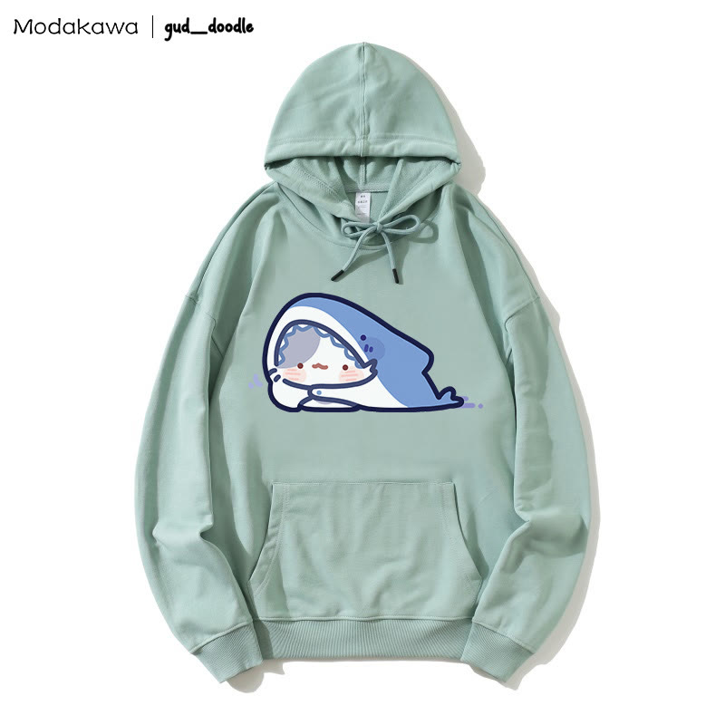 MODAKAWA X gud_doodle Lockerer Hoodie mit Kitty-Hai-Print - Green - 5XL - image 6